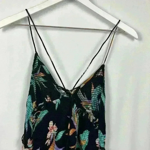 Forever 21 Womens Dress M Black Turquoise Peach String Straps Smocking Maxi Glam - Picture 6 of 10